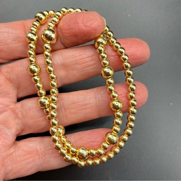 Gold Tone Bracelets Metal Beads Stretchy Shiny - Picture 1 of 3